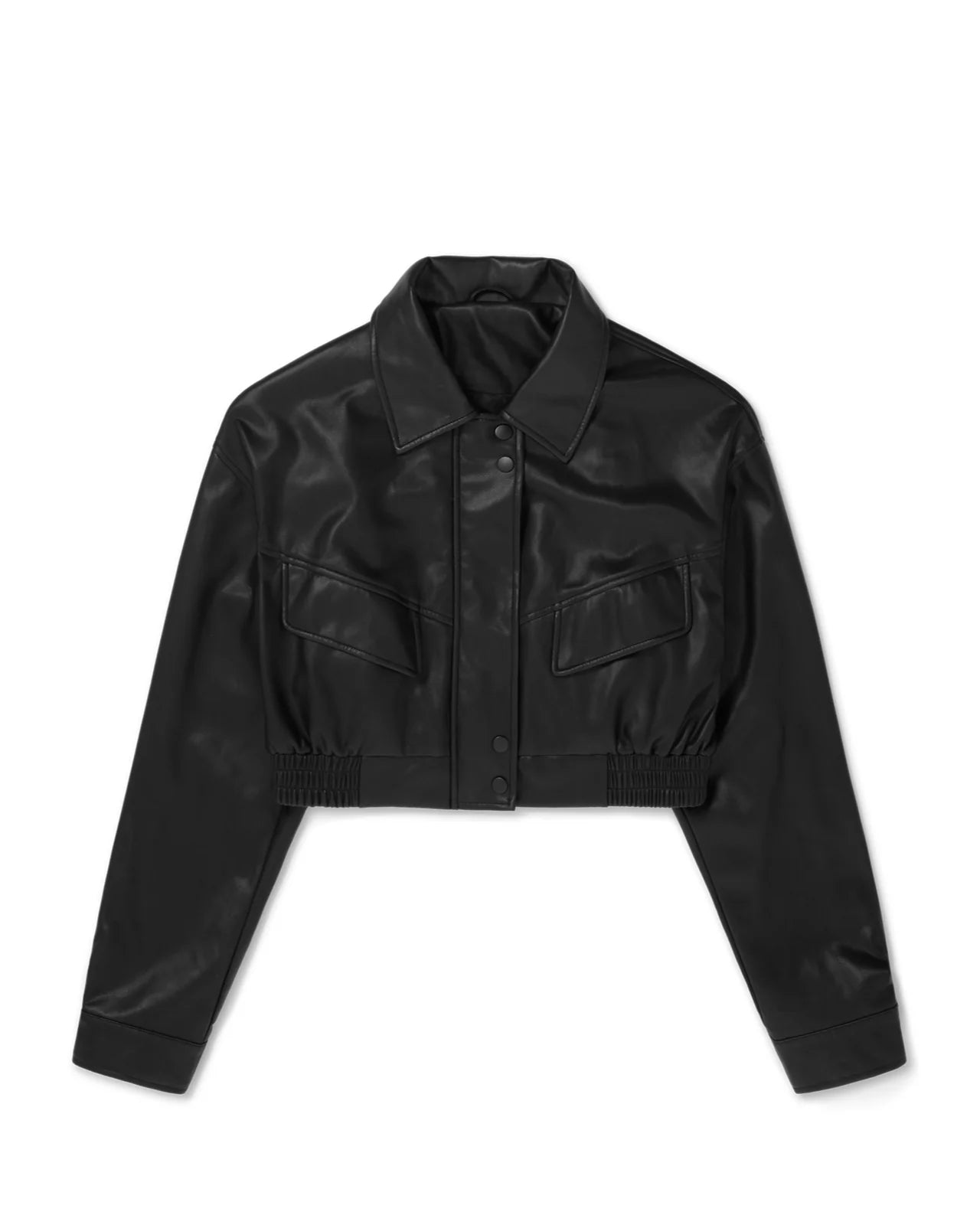 TSM Cropped Bomber Jacket in Ink Black – women’s outerwear with zipper and buttoned seam