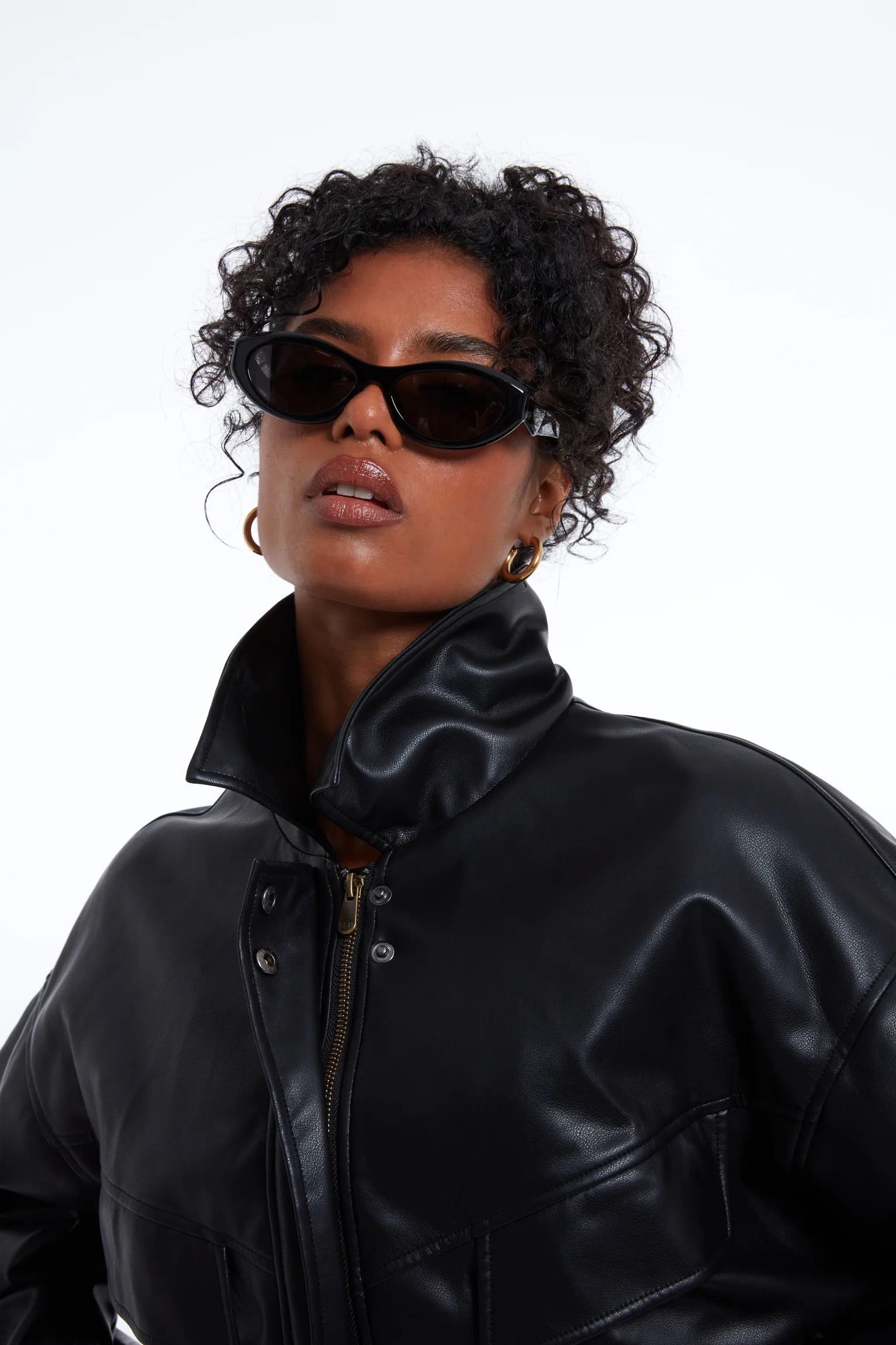 TSM Cropped Bomber Jacket in Ink Black – women’s outerwear with zipper and buttoned seam