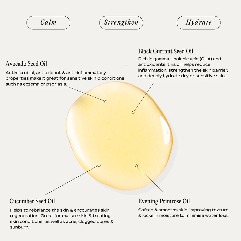 Calming Mask Oil Refill — soothing, hydrating face oil with avocado, cucumber, and evening primrose