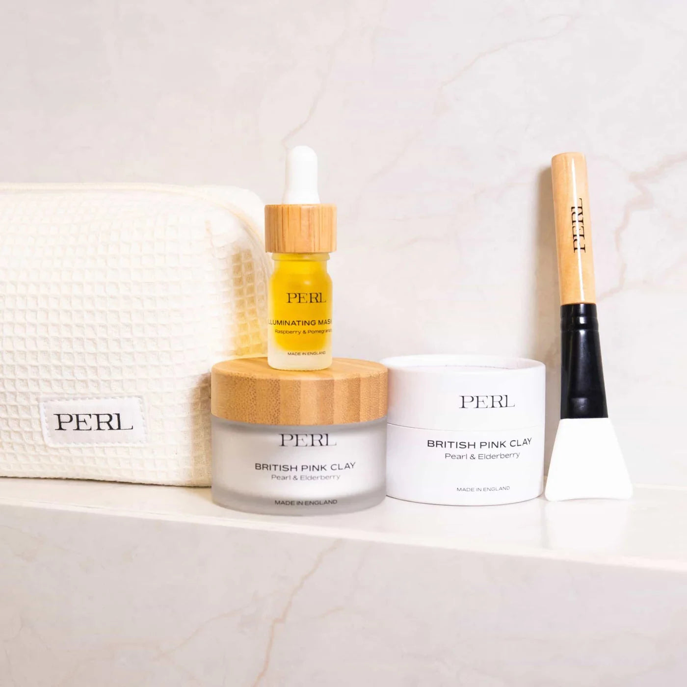 PERL Waffle Cosmetics Bag – soft 100% cotton makeup bag in cream waffle texture
