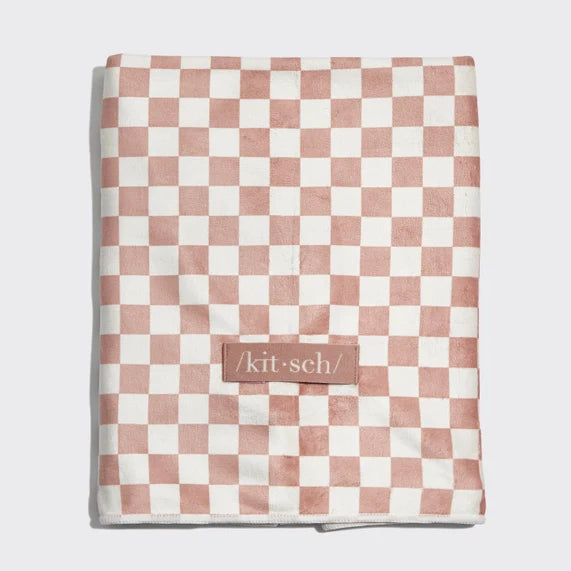 KITSCH Extra Large Quick - Dry Hair Towel Wrap - Terracotta Checker